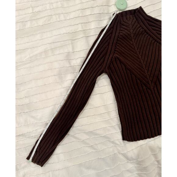 Ribbed Mock Neck Sweater Women's Small Brown Cotton Dark Academia Minimalist - Picture 13 of 16